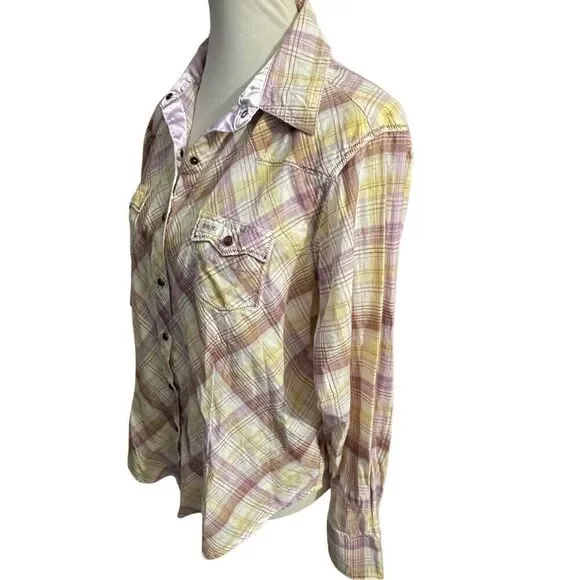 Wrangler Ultra 20X Fit Plaid Multi-Color Button Down Snap Jewel Buttons w/ Laven - Picture 9 of 16